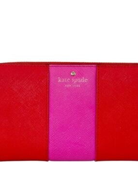 Kate Spade Red and Pink Saffiano Leather Cedar Street Lacey Wallet